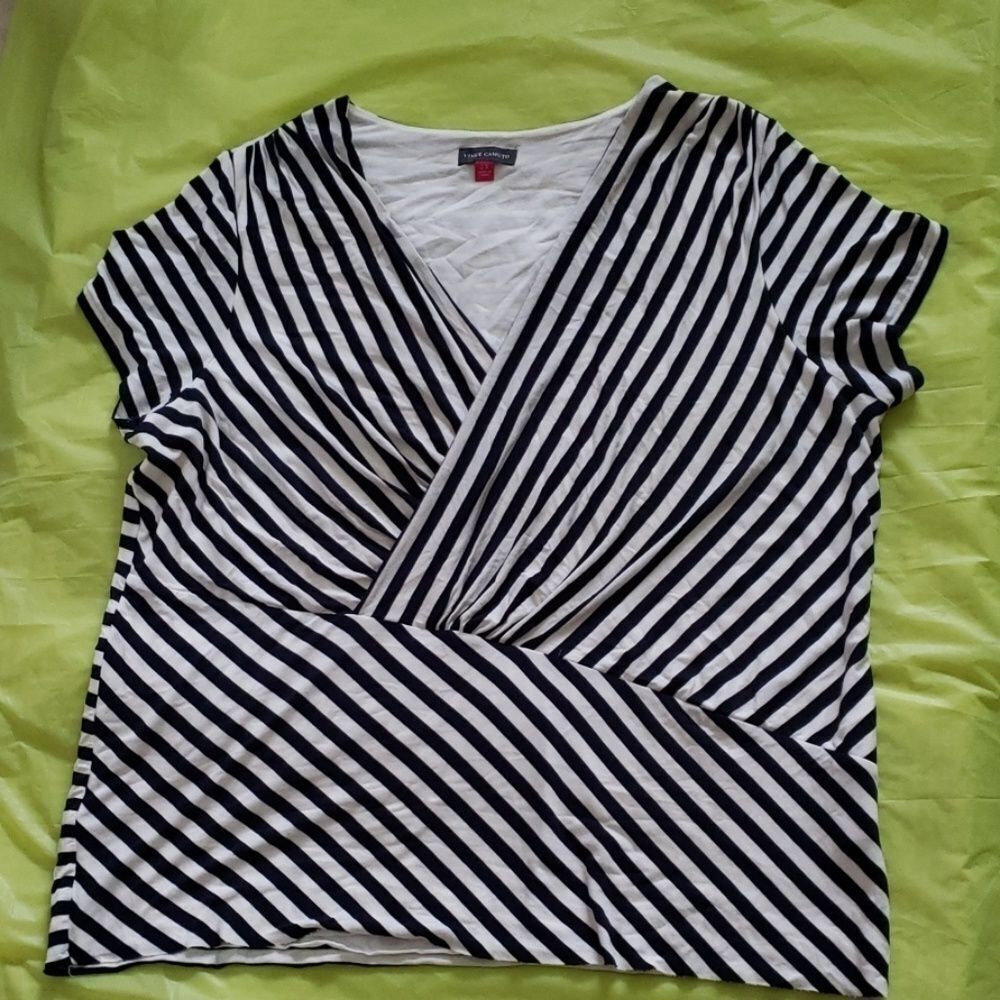 VINCE CAMUTO womens 2X Blue White striped blouse